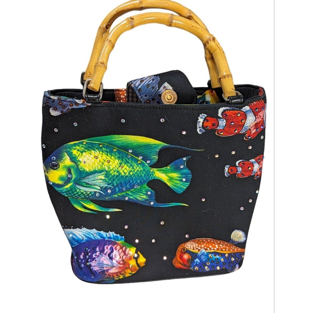 Colorful Tropical Fish Bamboo Handle Handbag Rockabilly Tropical